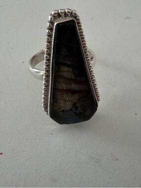 Labradorite Statement Ring in Dark Iridescent Tone